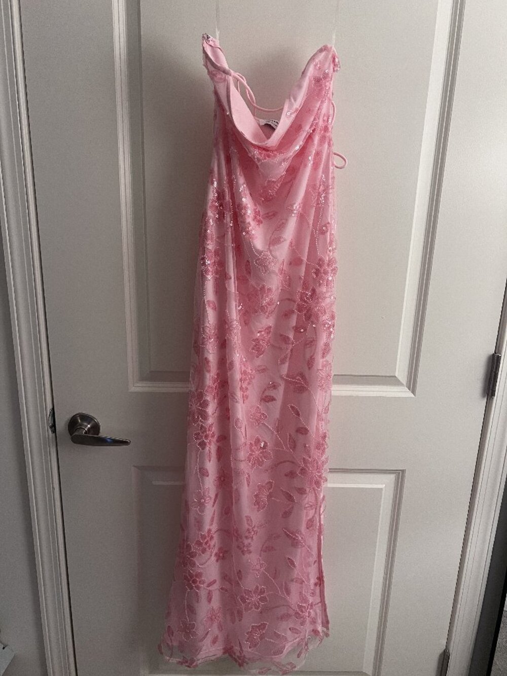 Peppermayo Pink Sequined Floral Cowl Neck Maxi Dress - Size US 6 / M